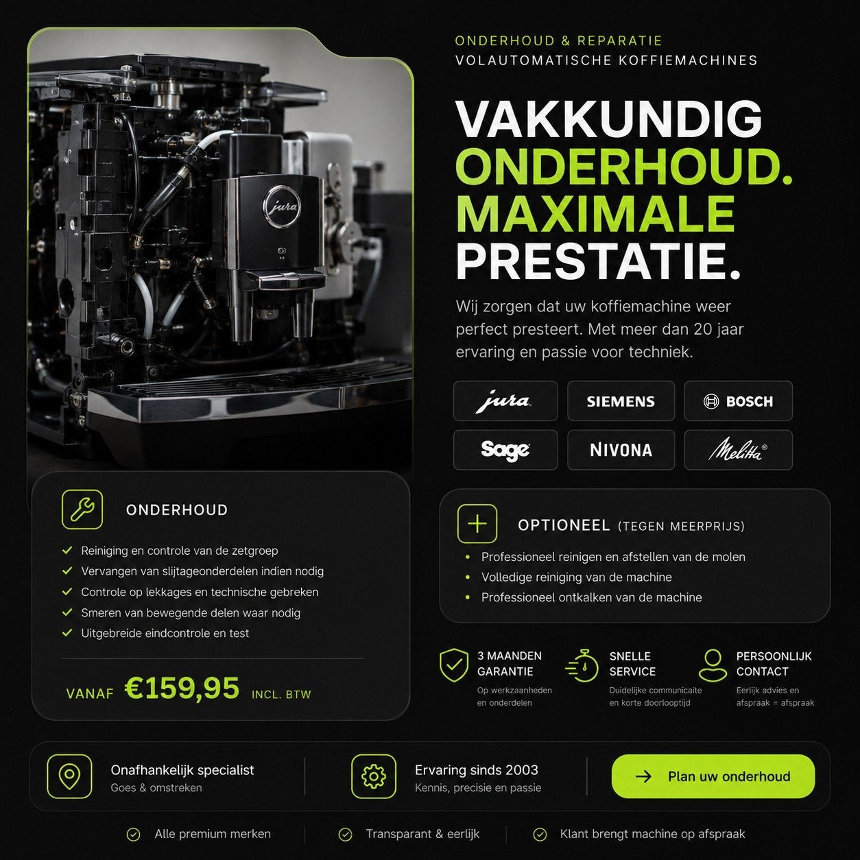 Jura, Siemens & Sage Reparatie | Zeeland, 10 kopjes of meer, Ophalen of Verzenden, Koffiemachine