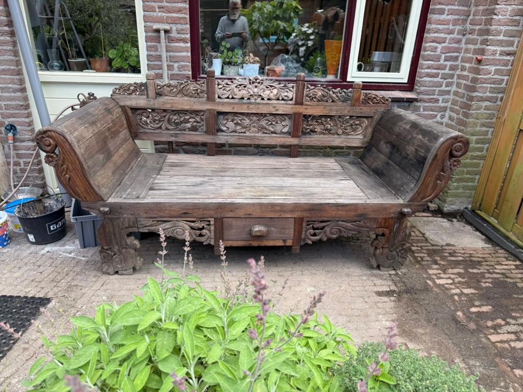 Orginele indische tuin lounchebank, Ophalen, Gebruikt, Hout