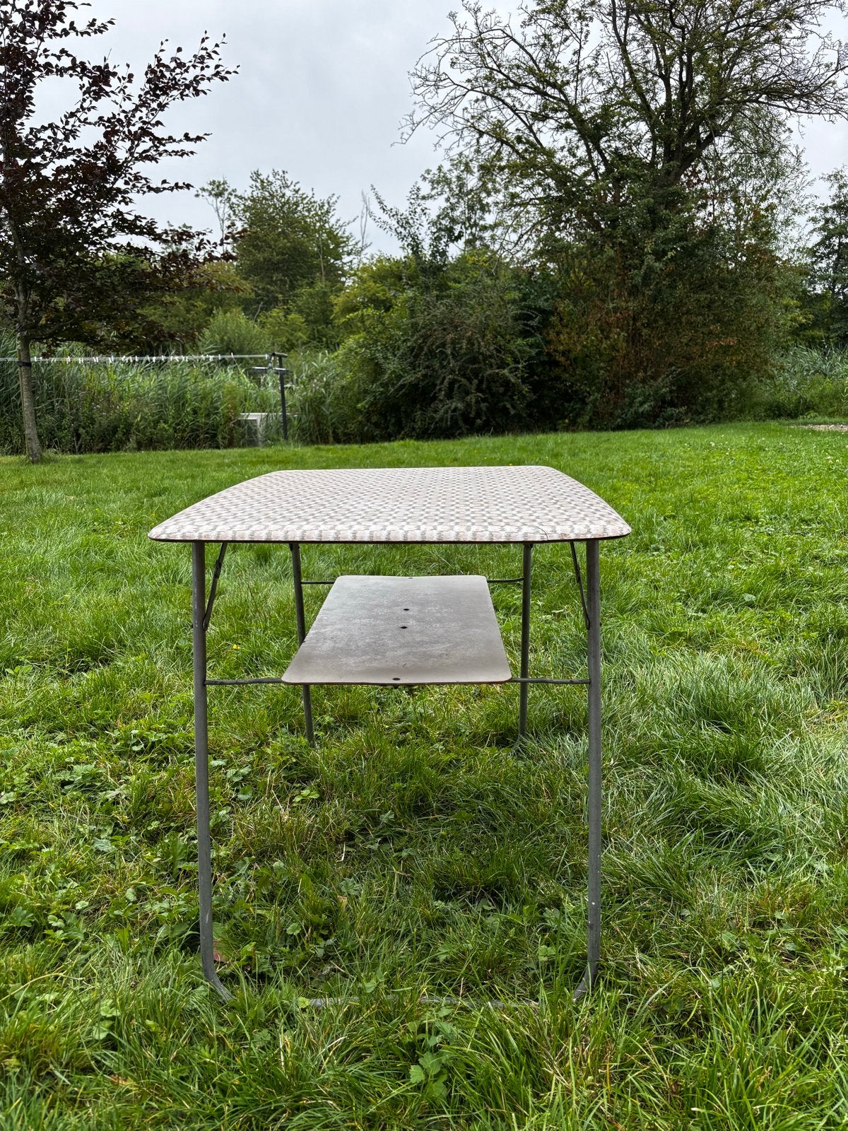 Retro/vintage campingtafel met mooie print, Ophalen, Zo goed als nieuw, Rechthoekig, Metaal