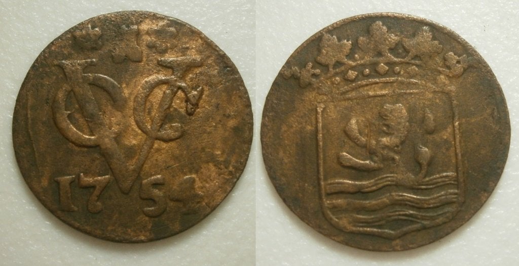 PD11335 Zeeland VOC Duit 1754, Ophalen of Verzenden, Vóór koninkrijk, 1 cent, Losse munt