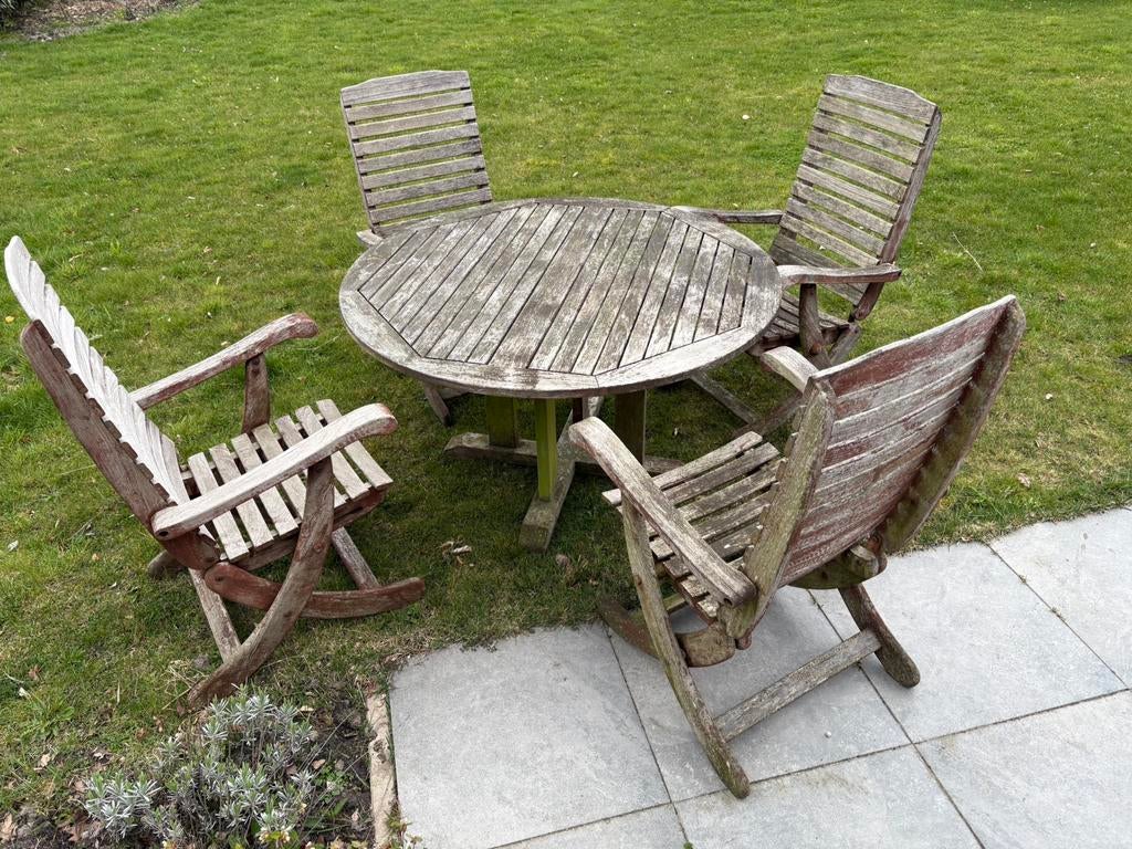 Teakhout tuinmeubelen set, Ophalen, Gebruikt, Rond, Teakhout