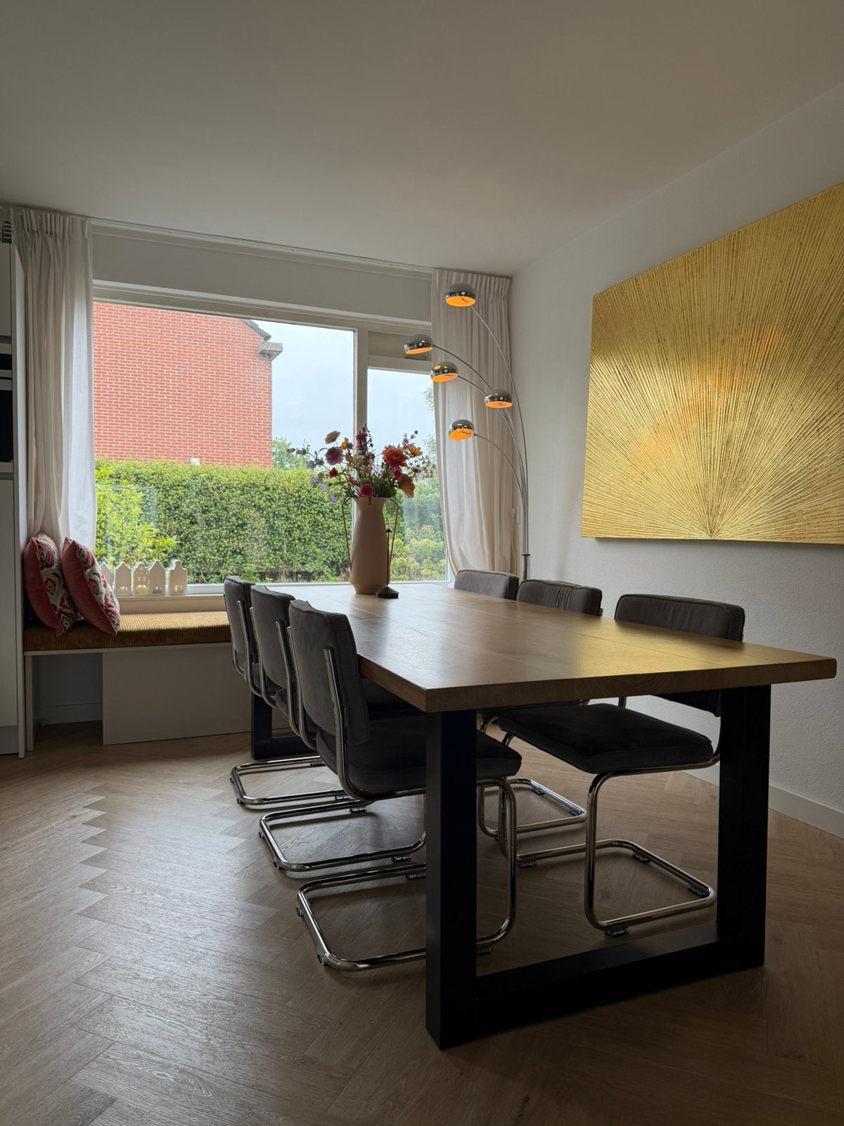 Massief eiken eettafel ZGAN 240x100 met stalen onderstel, Ophalen, 200 cm of meer, 50 tot 100 cm, Zo goed als nieuw