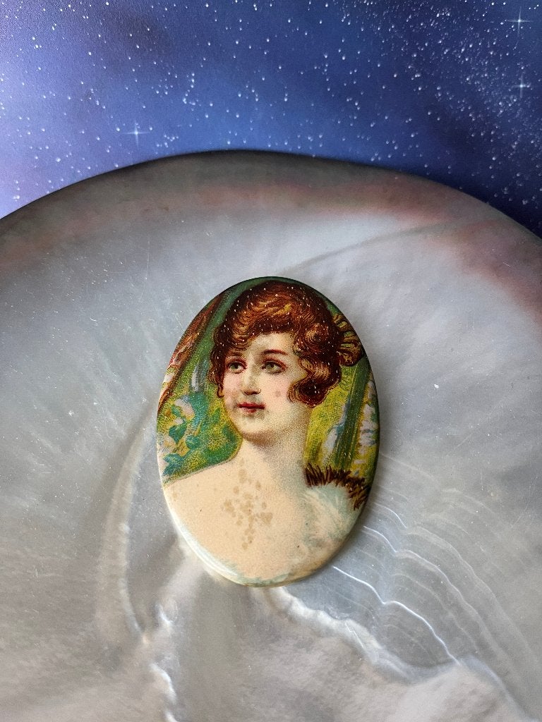 Antiek zakspiegeltje : portret vrouw, Antiek en Kunst, Ophalen of Verzenden