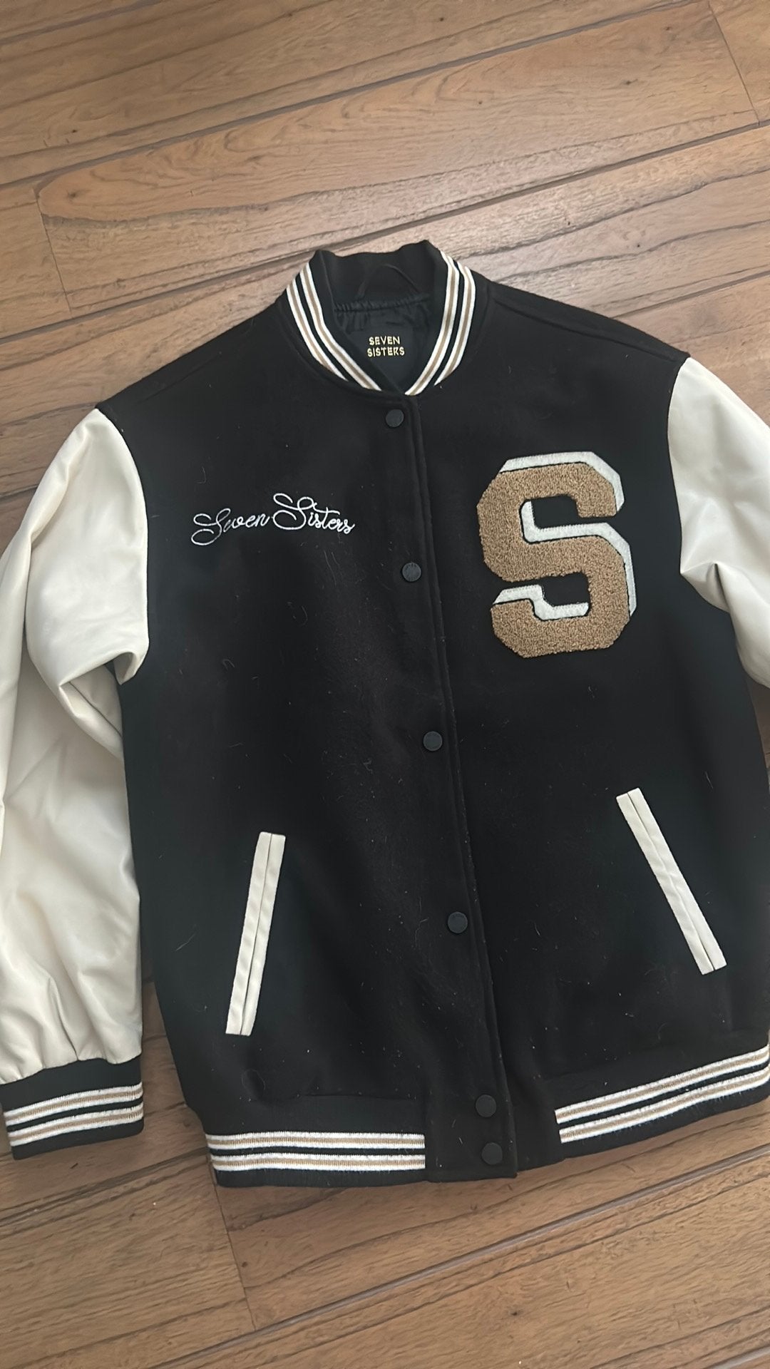 Seven sisters S jack baseball bomber zwart creme, Ophalen of Verzenden, Zo goed als nieuw, Zwart