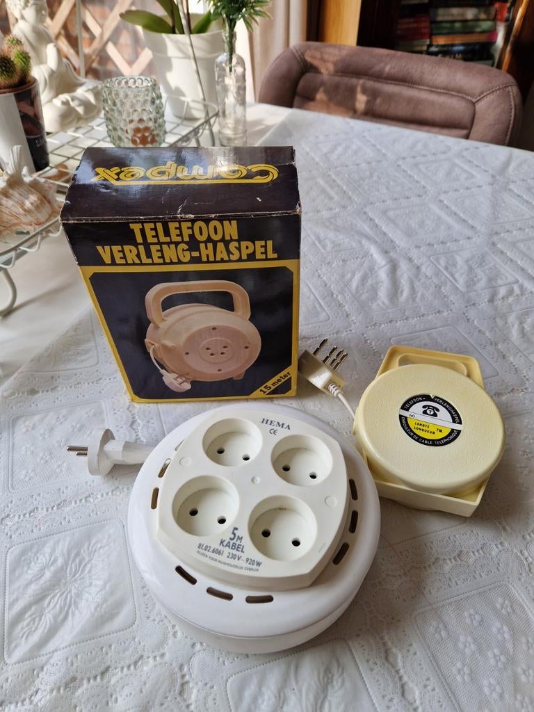 Vintage Verlengkabels en Telefoon Verleng-Haspel, Doe-het-zelf en Verbouw, Elektra en Kabels, Ophalen of Verzenden, Kabel of Snoer