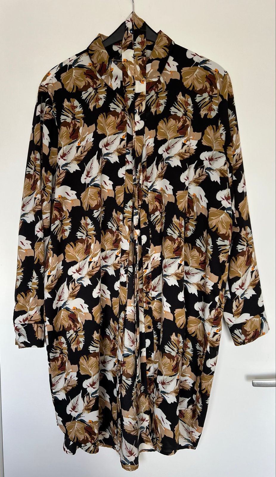 Norah Tuniek /Jurk / blouse Zwart met Bladprint Maat 48, Ophalen of Verzenden, Zo goed als nieuw, Maat 46/48 (XL) of groter, Zwart