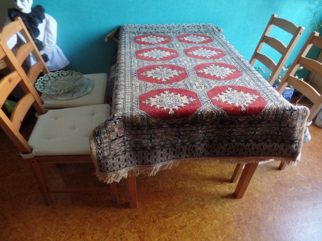 Vintage Perzisch tapijt (tafelkleed), Huis en Inrichting, Ophalen, 166 cm, Zo goed als nieuw, Franjes/kwastjes