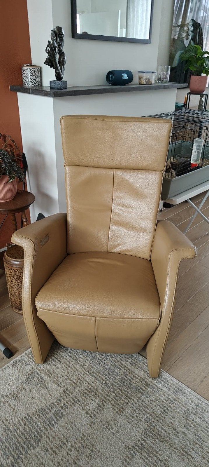 cognac leren elektrische relaxfauteuil, Ophalen, Gebruikt, 50 tot 75 cm, Leer