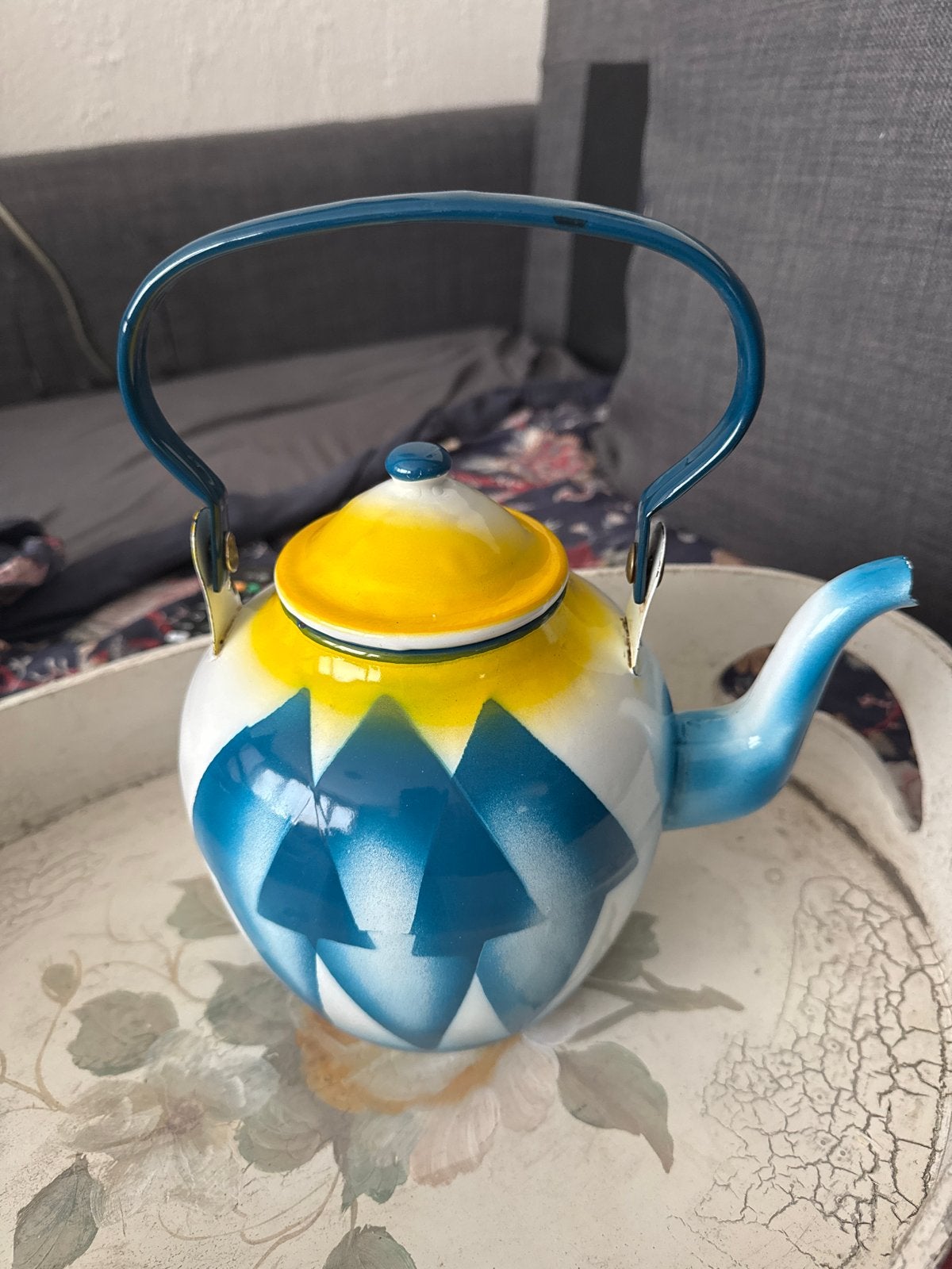 Vintage emaille Art Deco Theepot, Ophalen of Verzenden