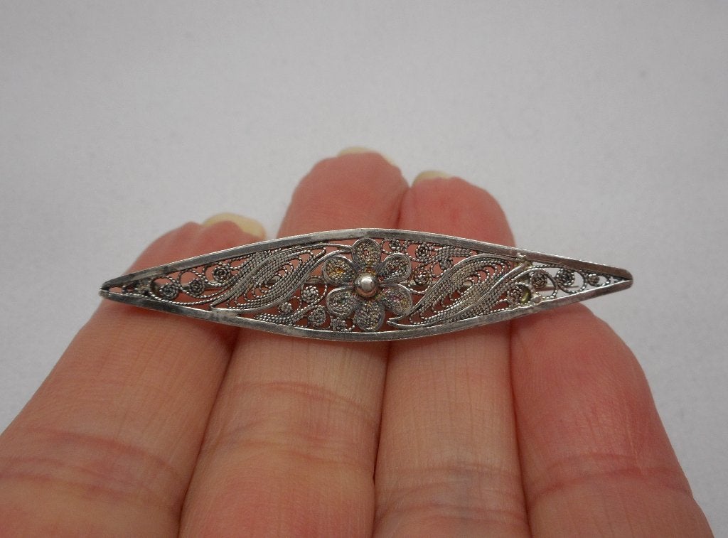 Zilveren antiek filigrain broche nr.770, 4 tot 7 cm, Verzenden, Zo goed als nieuw, Zilver