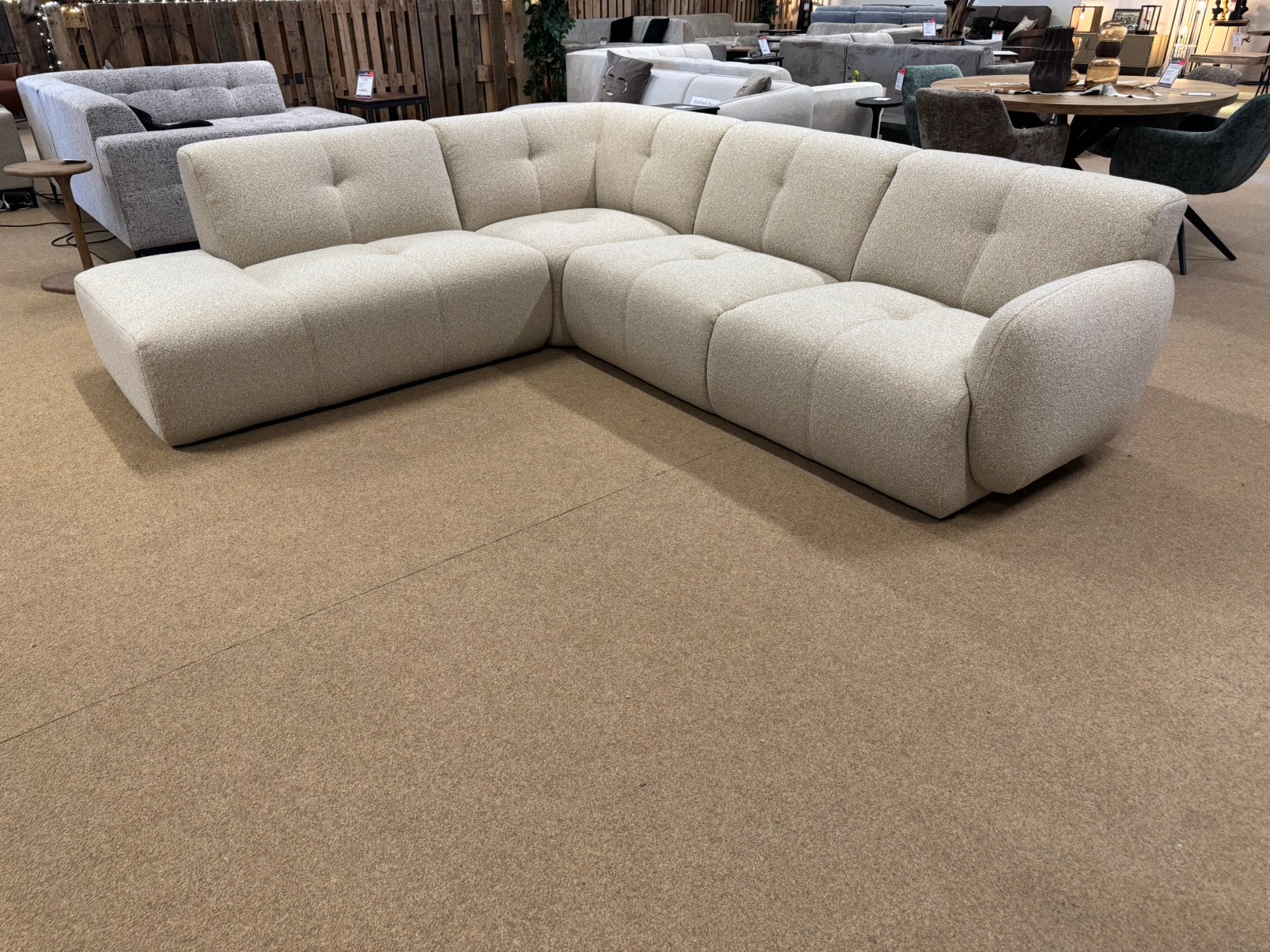 Hoekbank 285x245 Beige FAB stof direct/Leverbaar E-7392, Ophalen, 250 tot 300 cm, Hoekbank, Nieuw