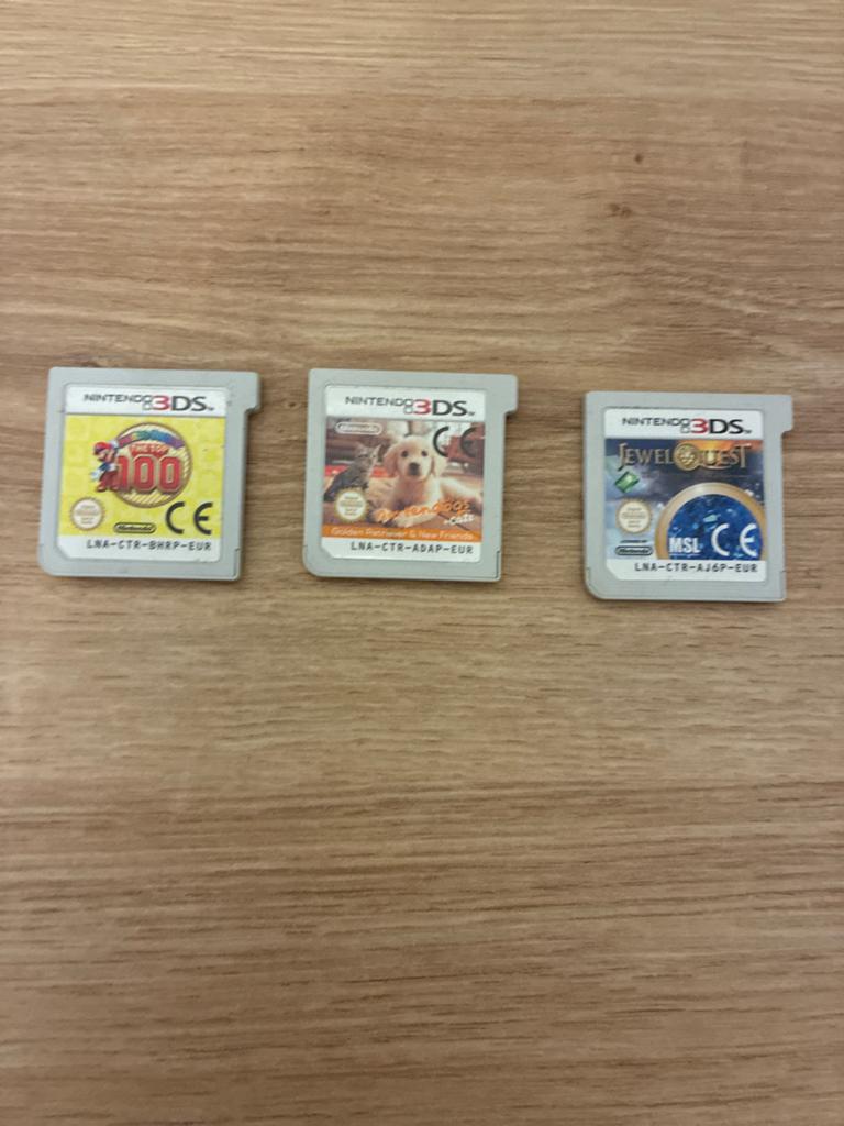 3 Nintendo 3DS Games: Nintendogs, Jewel Quest, 100 Top Games, Gebruikt, 1 speler, Ophalen of Verzenden, Vanaf 3 jaar