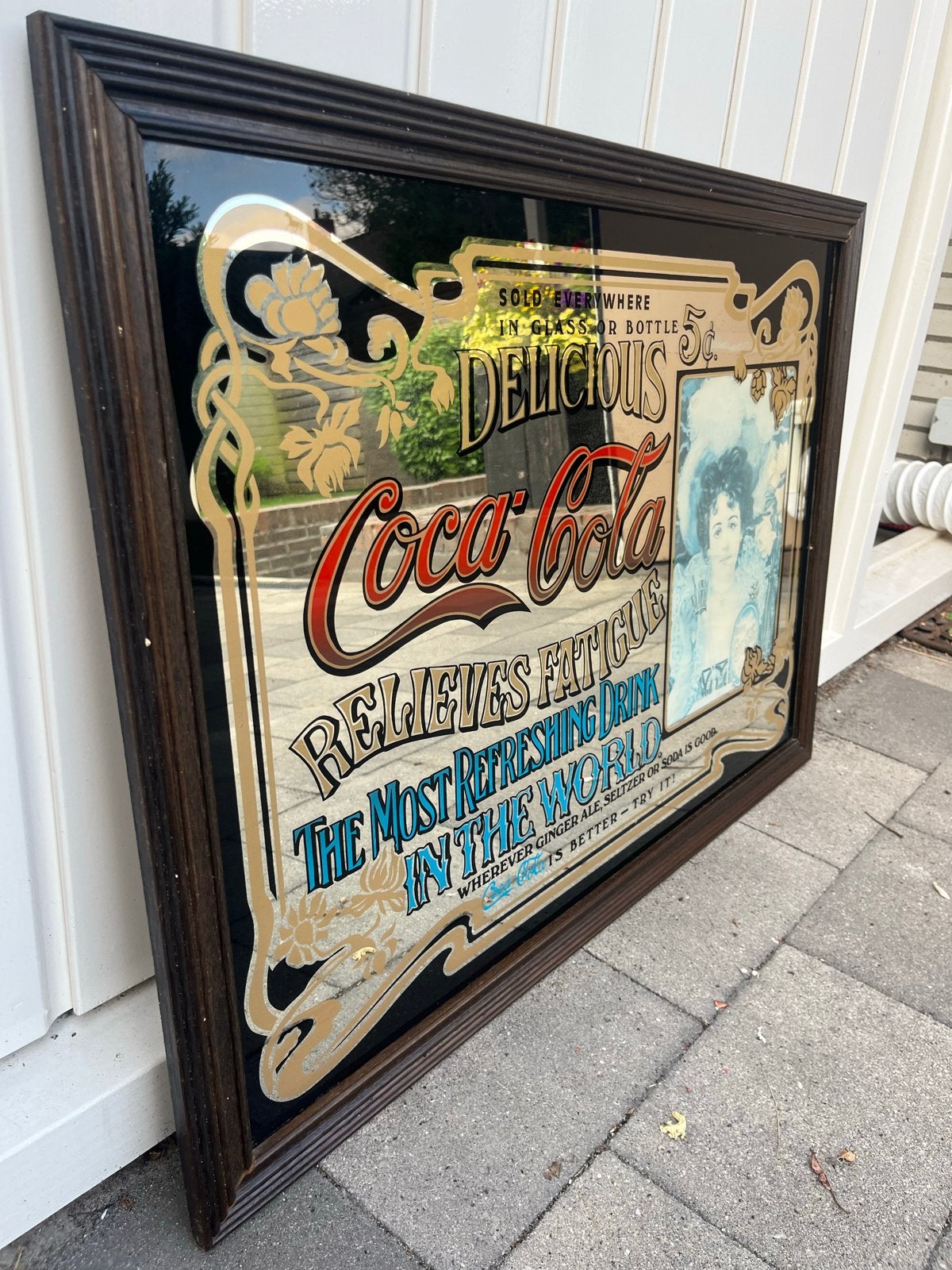 Vintage Coca-Cola spiegel - 'Delicious Coca-Cola', Antiek en Kunst, Antiek | Spiegels, Ophalen of Verzenden, Rechthoekig, 50 tot 100 cm