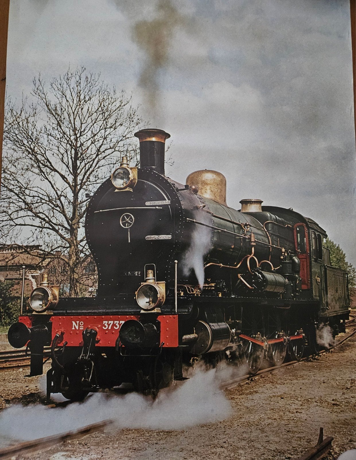 Vintage Stoomlocomotief Poster - Nr. 3737, Ophalen of Verzenden, Gebruikt, Trein, Kaart of Prent