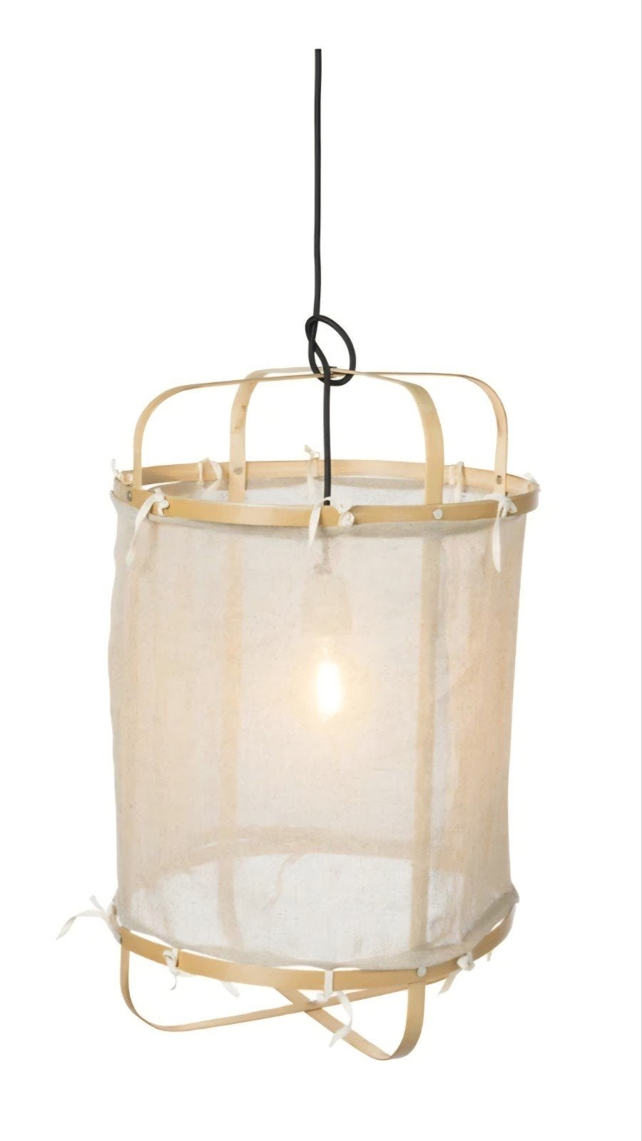 Hanglamp Bamboe/Katoen Beige - Ø40x60 cm, Bohemian, Scandinavisch, Natuurlijk, Nieuw, Textiel, E27 (groot)