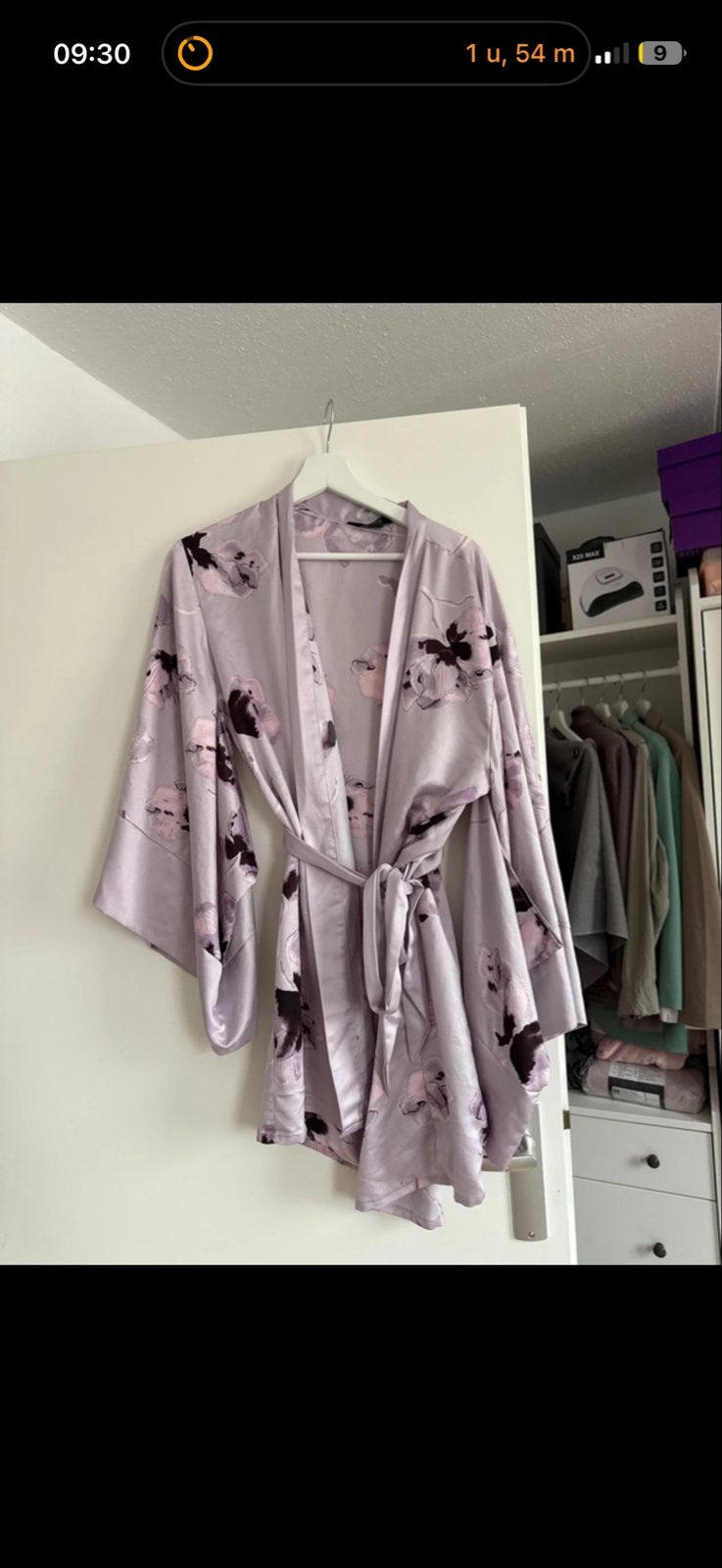 Lila satijnen badjas met bloemenprint, Ophalen of Verzenden, Paars, Badjas