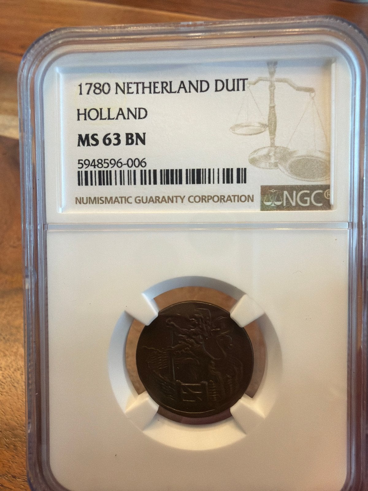 1780 Nederland Duit Holland MS 63 BN NGC, Ophalen of Verzenden, Vóór koninkrijk, Overige waardes, Losse munt