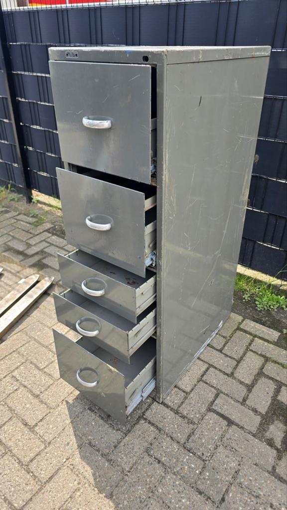 Vintage metal archiefkast / ladekast met 5 laden, Ophalen, Minder dan 50 cm, Gebruikt, 5 laden of meer