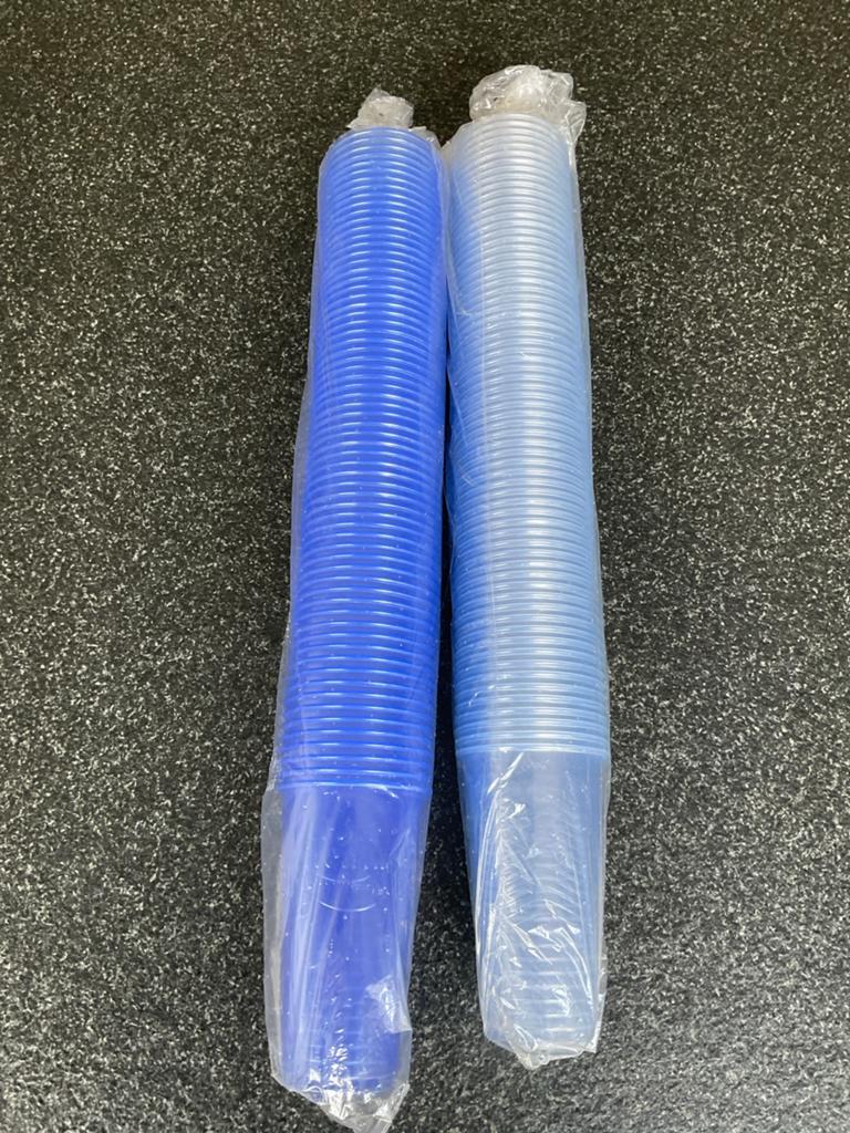 Wegwerpbekers - Blauw en Transparant (2x 64stuks), Ophalen, Nieuw, Feestartikel, Overige