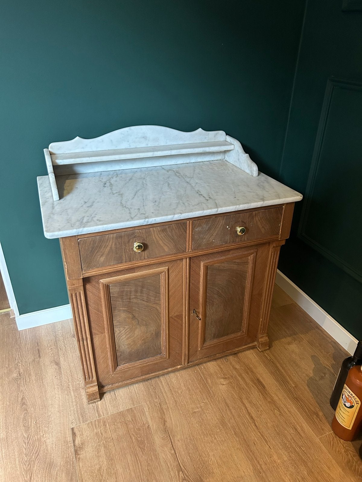 Antiek marmeren dressoir met houten kast, Ophalen