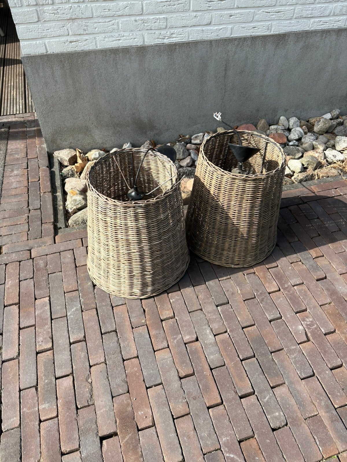 2 rieten Lampen met grote fitting, Ophalen, Zo goed als nieuw, Rond, Minder dan 30 cm