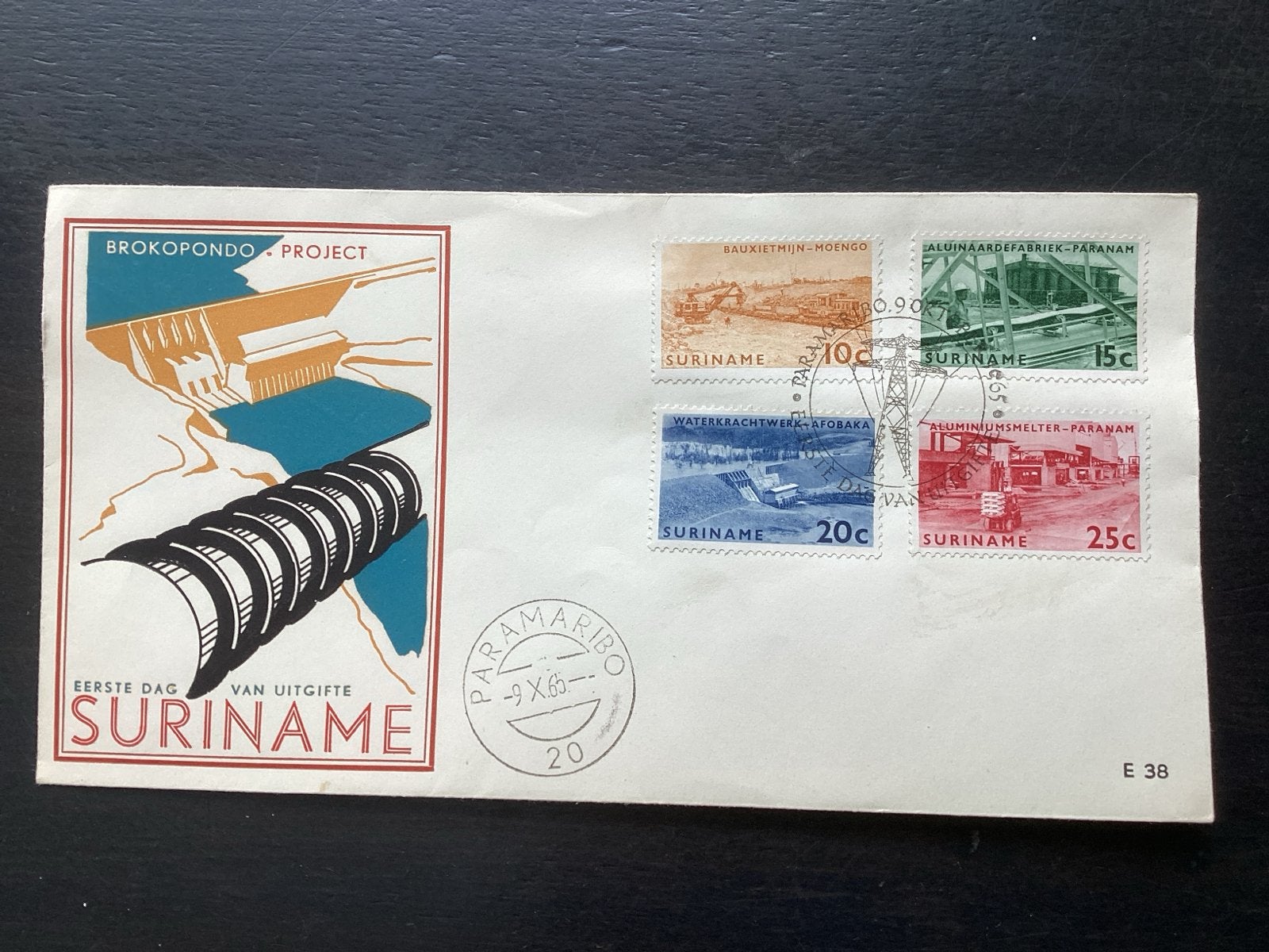 Suriname Eerste Dag Uitgifte Brokopondo Project 1965, Verzamelen, Ophalen of Verzenden, 1960 tot 1980, Ongelopen, Buiten Europa