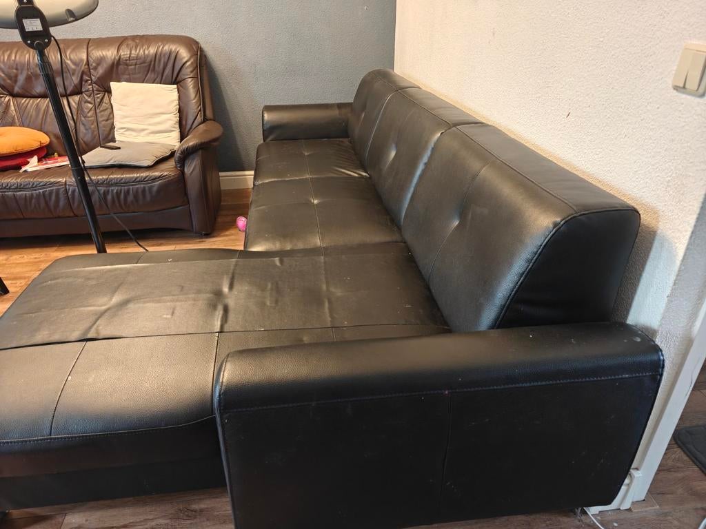 IKEA hoekbank zwart kunstleer, Huis en Inrichting, Banken | Sofa's en Chaises Longues, Ophalen, Gebruikt, 100 tot 125 cm, Driepersoons