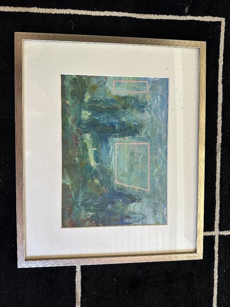 Henk Heideveld - Abstract compositie in blauwgroene tinten, Ophalen