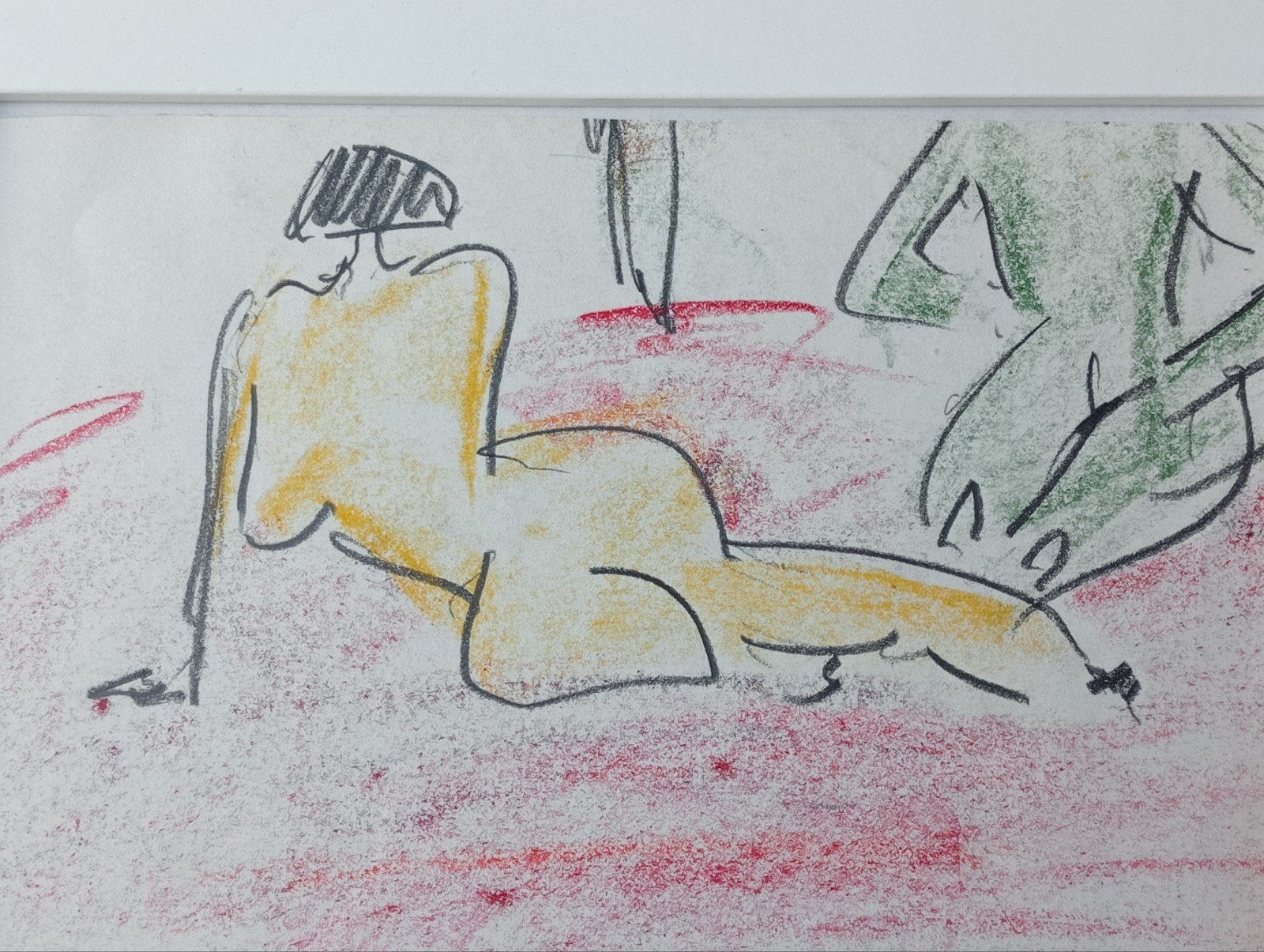 Krijt tekening liggend naakt jaren 90, Ophalen of Verzenden