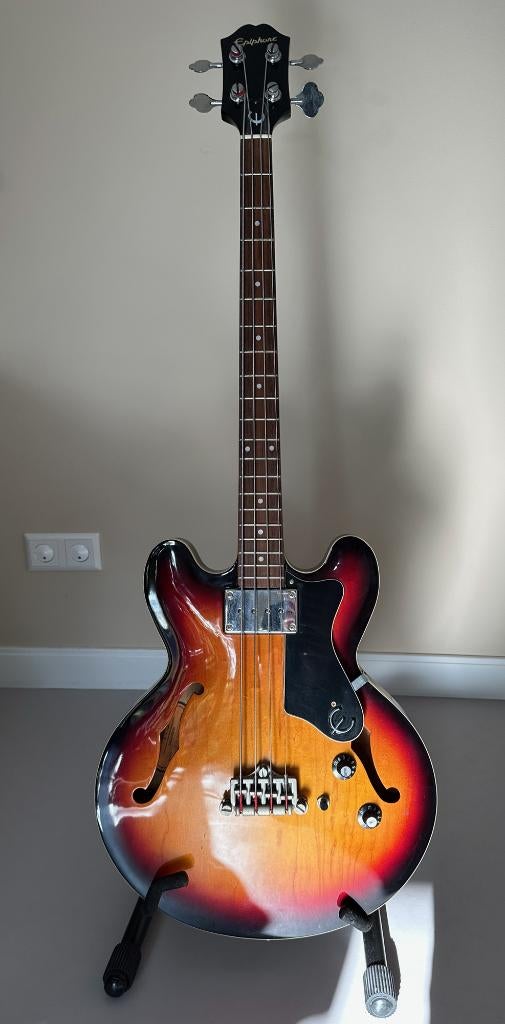 Originele Epiphone Rivoli Sunburst basgitaar, Ophalen of Verzenden, Gebruikt, Semi-akoestisch