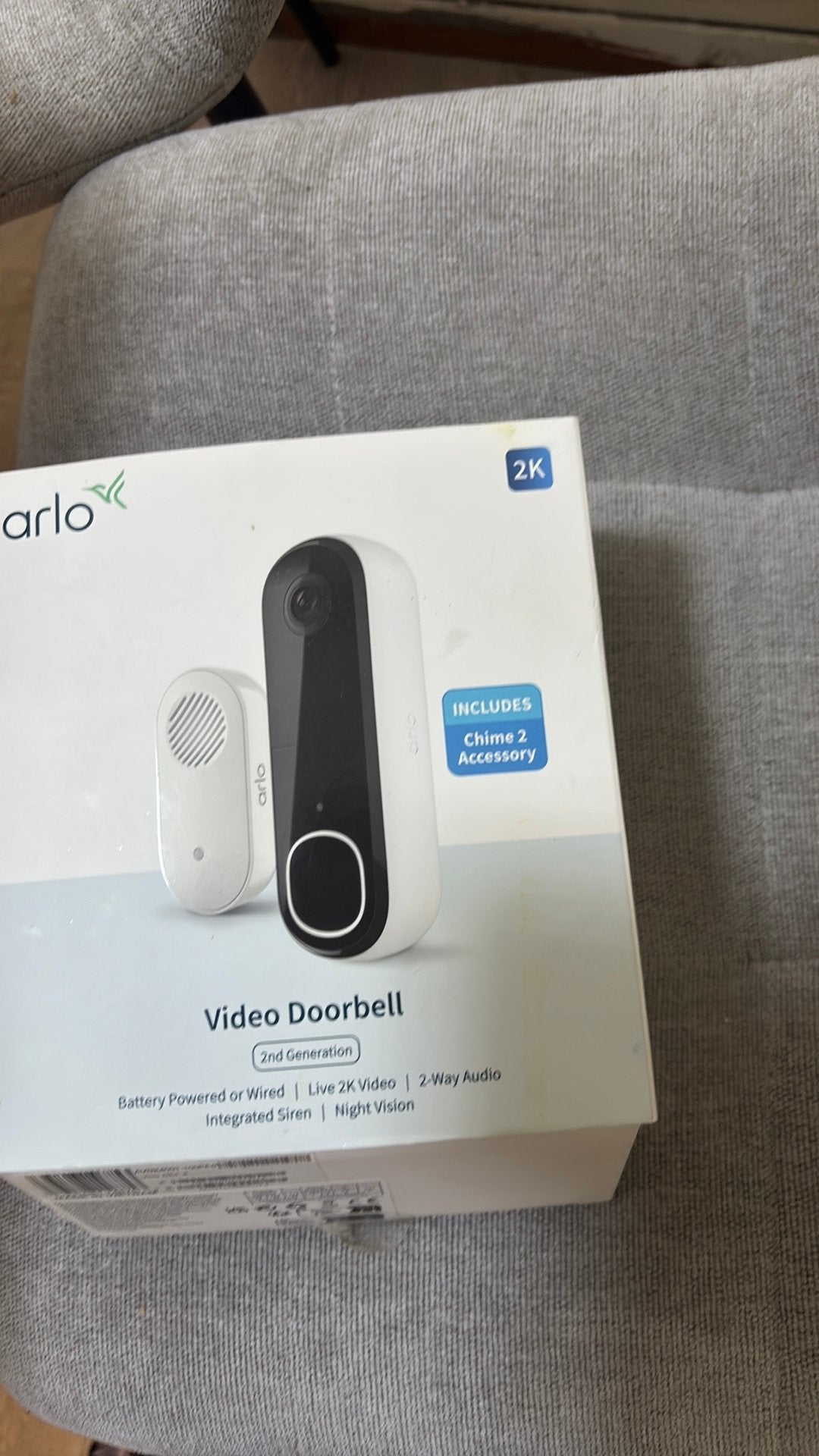 Arlo Video Doorbell 2K 2e generatie + Chime, Ophalen, Bewegingsdetectiesensor, Bedraad
