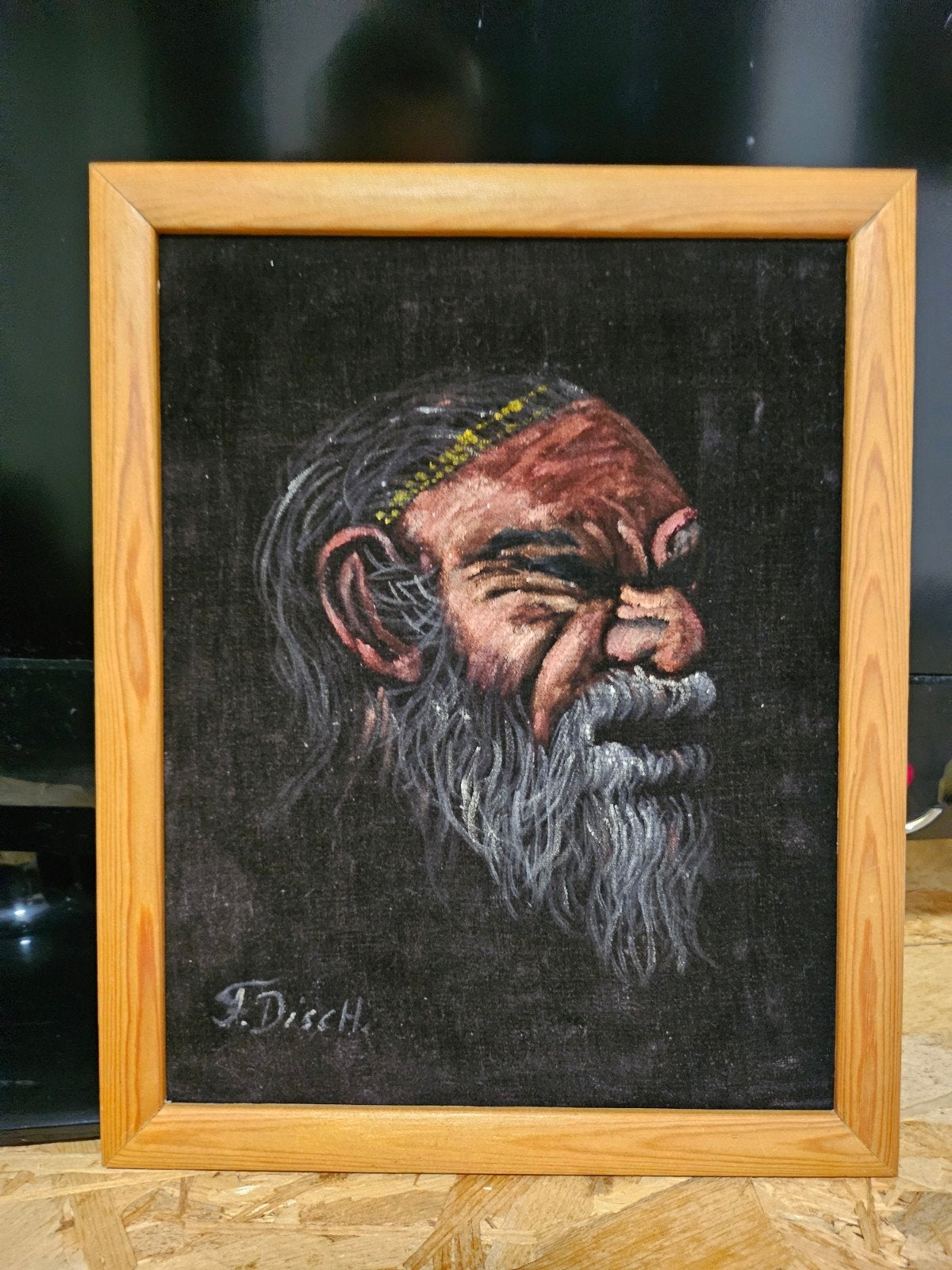 Retro mid-century fluweelschilderij – J. Disch, Ophalen of Verzenden, Minder dan 50 cm, Schilderij