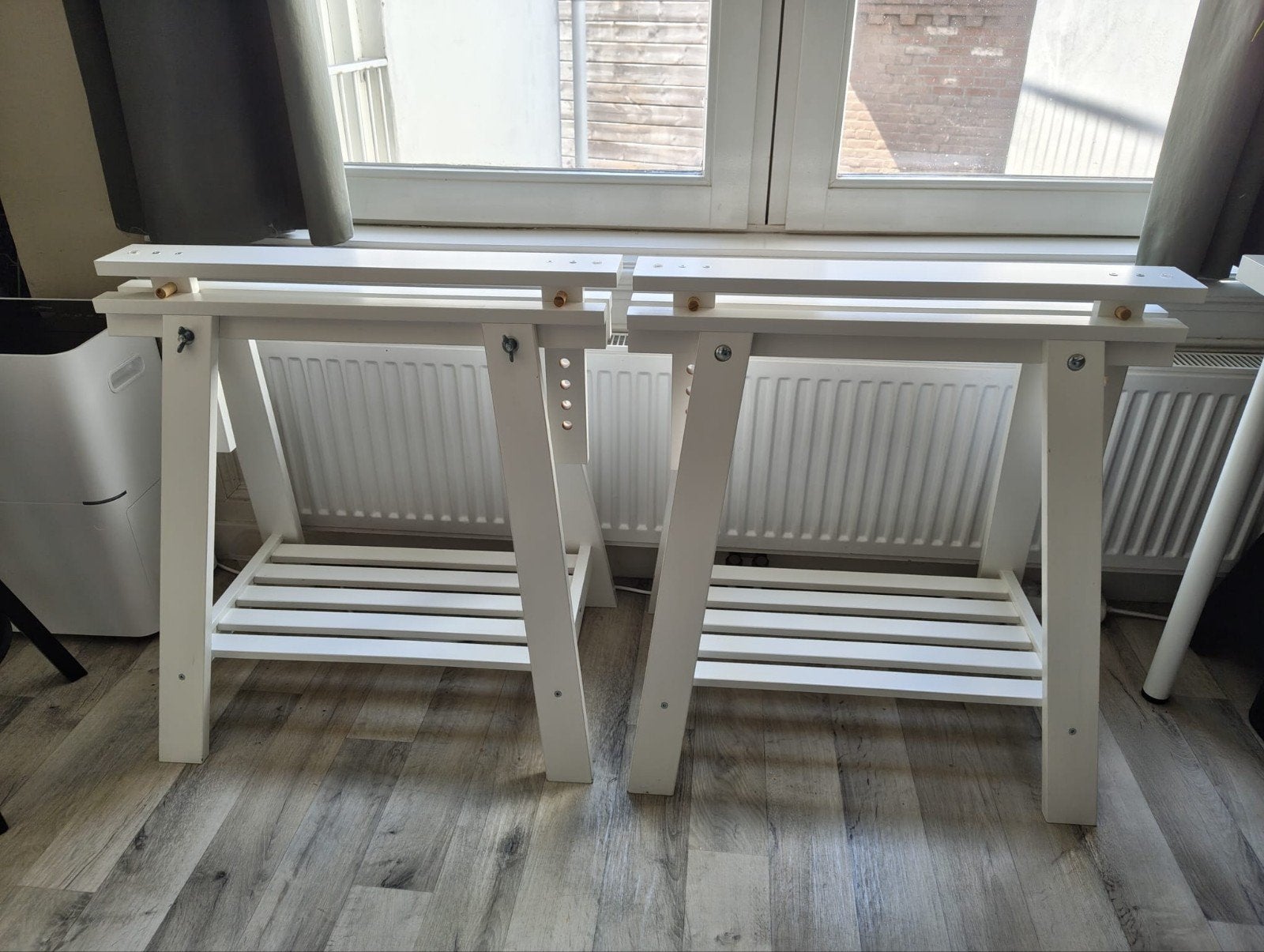 Ikea Mittback 2x white table legs, Ophalen, In hoogte verstelbaar, Gebruikt