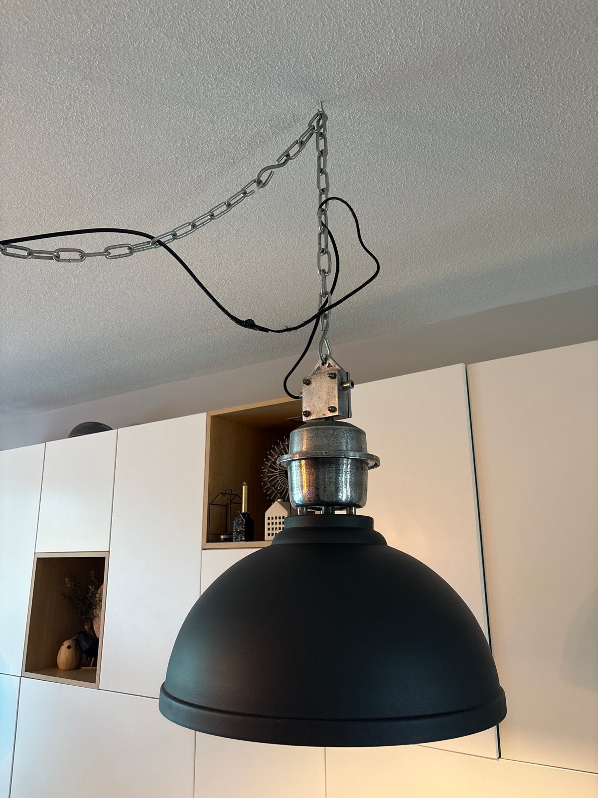 Industriële hanglamp - Zwart met kettingophanging, Ophalen, Gebruikt, Metaal, E27 (groot)