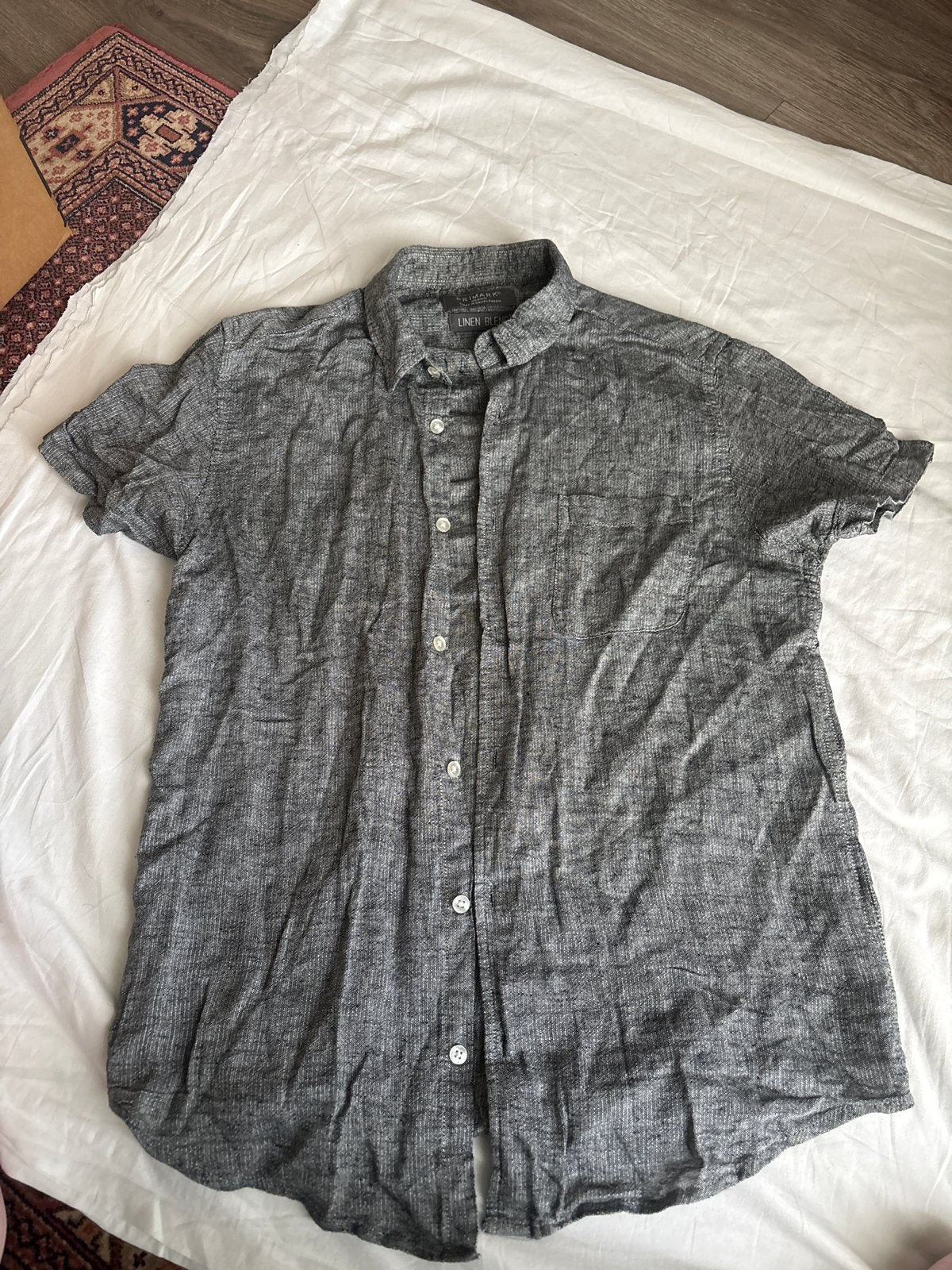 Linnen overhemd met korte mouwen - Grijs, Kleding | Heren, Ophalen of Verzenden, Zo goed als nieuw, Grijs, Halswijdte 39/40 (M)