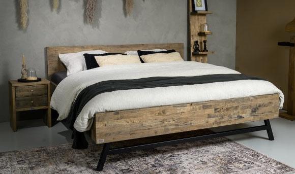 STEEL & STOCKINGS VIGGO BEDOMBOUW 180*200 - SHOWROOMMODEL, Ophalen, Bruin, 200 cm, Hout