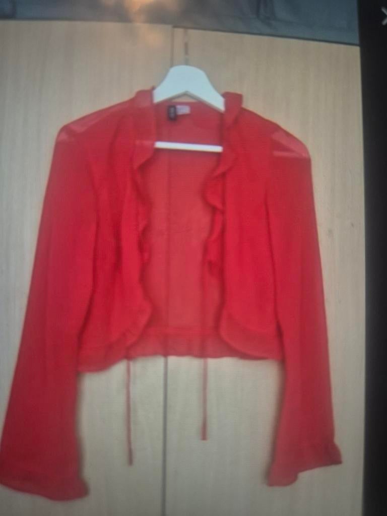 Rood doorschijnend bolero vestje met ruches, H&M, Ophalen of Verzenden, Zo goed als nieuw, Maat 36 (S)