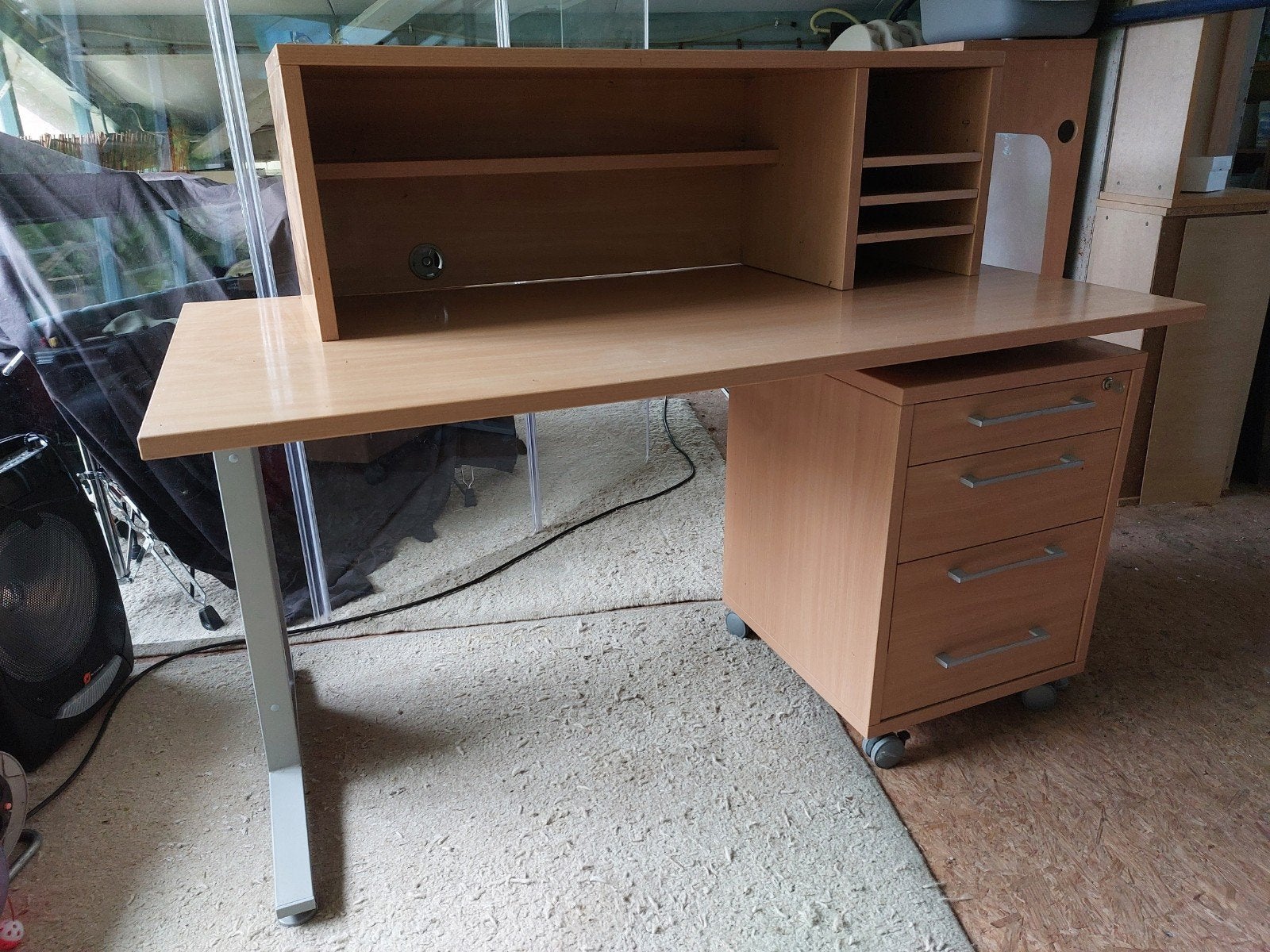 Bureau met opzetstuk en ladenblok, Ophalen, Gebruikt, 70 tot 120 cm, 120 tot 170 cm