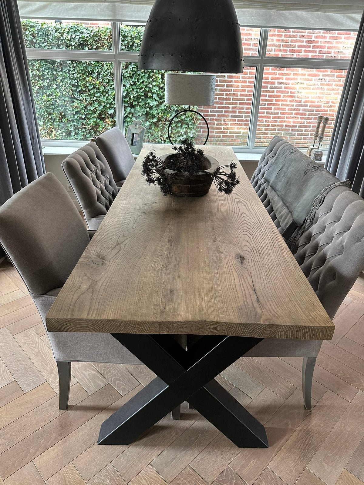 Mooi robuuste eethoek, Ophalen of Verzenden, Zo goed als nieuw, Stoer en sober, Minder dan 4 stoelen