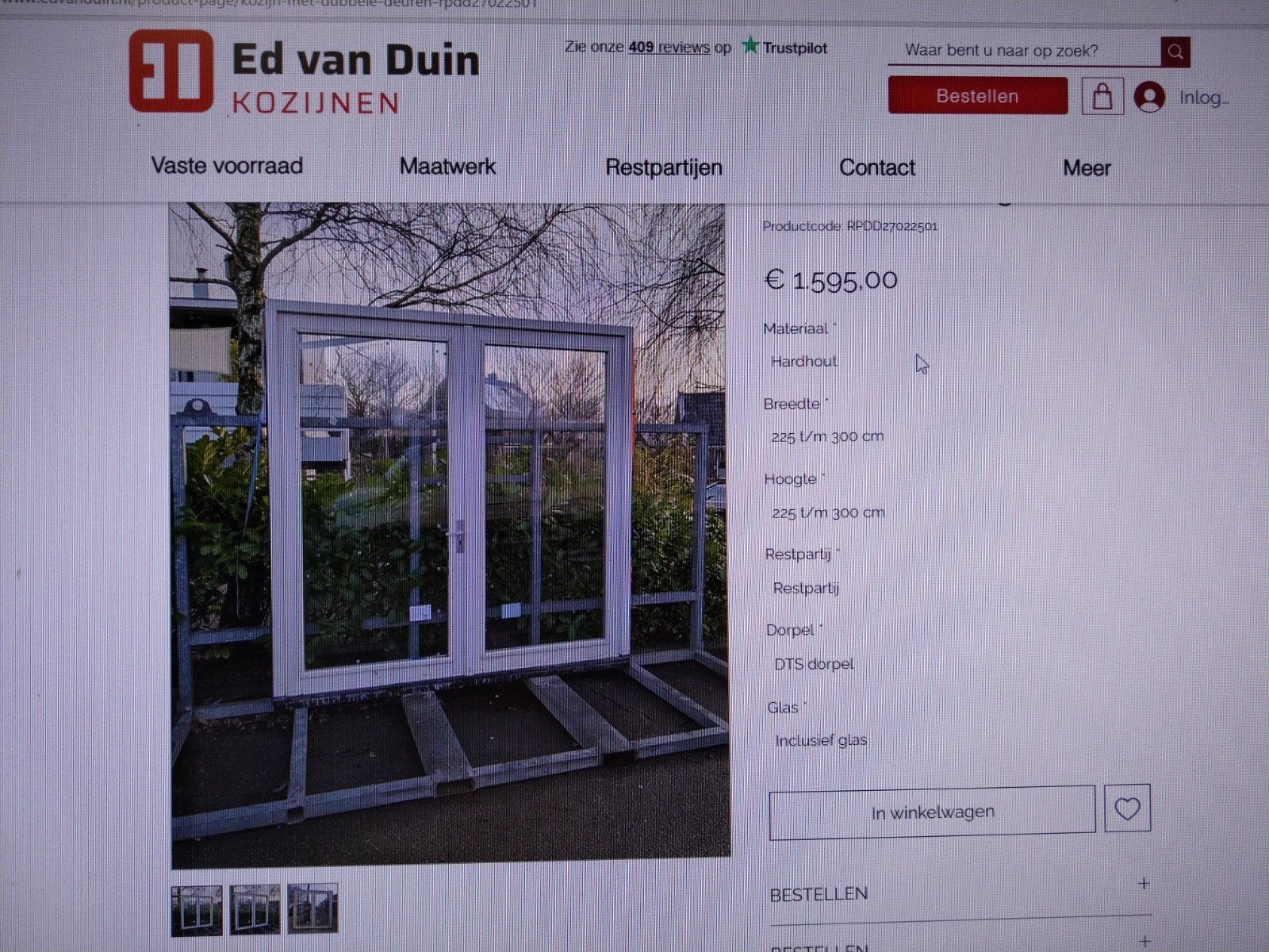 kozijn met dubbele tuindeuren groot, Doe-het-zelf en Verbouw, Deuren en Horren, Nieuw, Ophalen of Verzenden, Buitendeur, Glas
