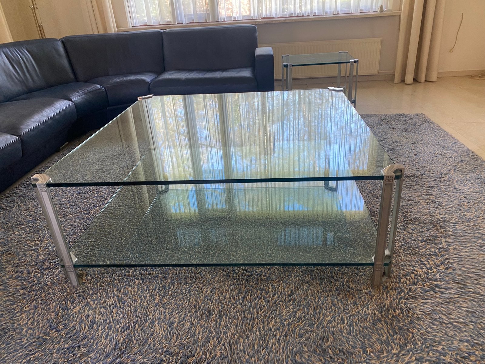 Vintage glazen design koffietafel Peter Ghyczy T24 vierkant, Gebruikt, Vierkant, Ophalen of Verzenden, Glas
