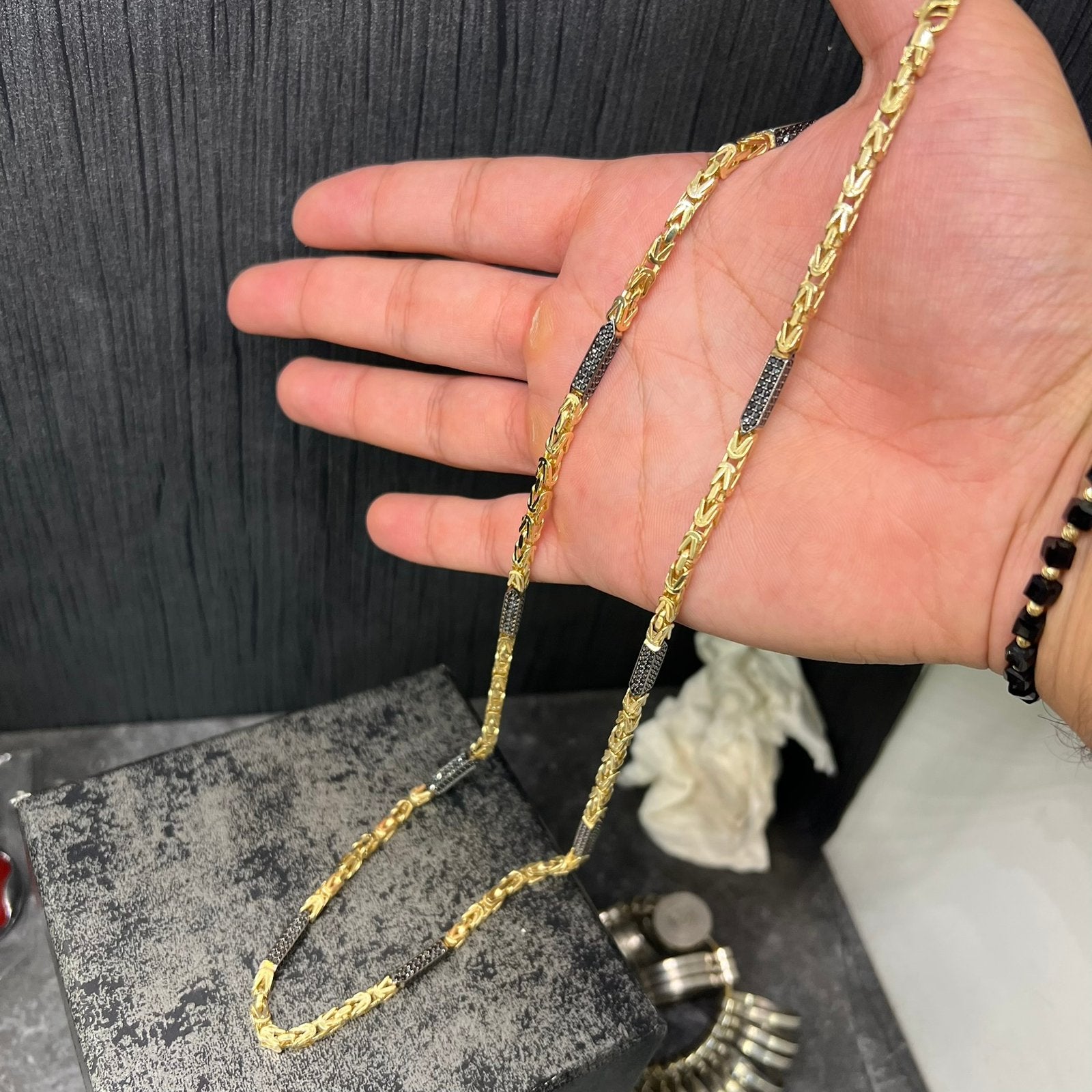 14 karaat gouden koningsketting prachtig ketting zwart onyx, Ophalen of Verzenden, Nieuw, Goud