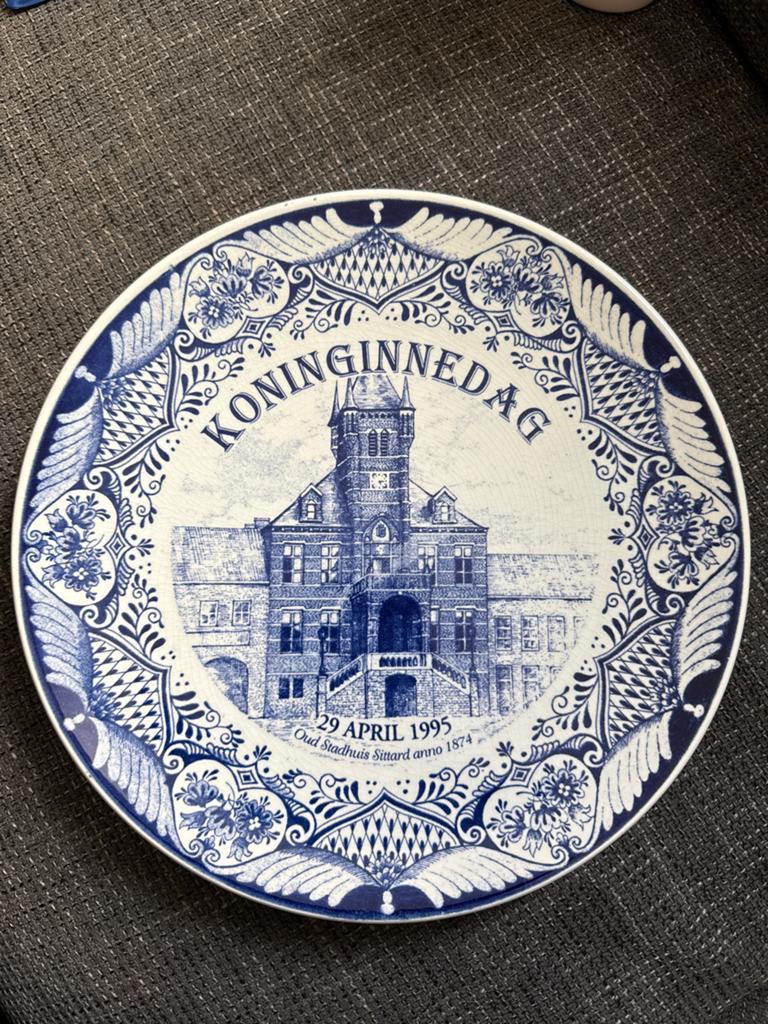 Delfts Blauw Koninginnedag Bord 1995 - Oud Stadhuis Sittard, Ophalen of Verzenden