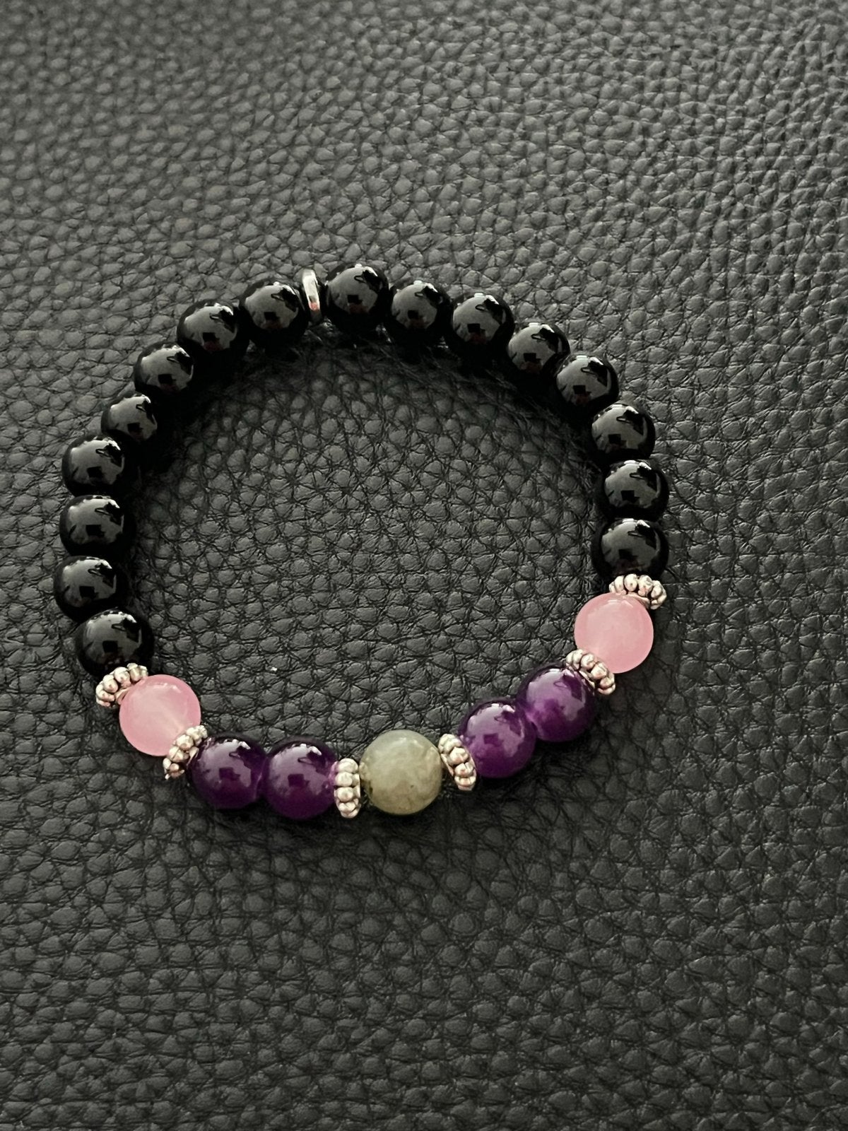 Kralenarmband Zwarte Toermalijn, Rozenkwarts, Amethist, Labr, Overige materialen, Zwart, Nieuw, Ophalen of Verzenden