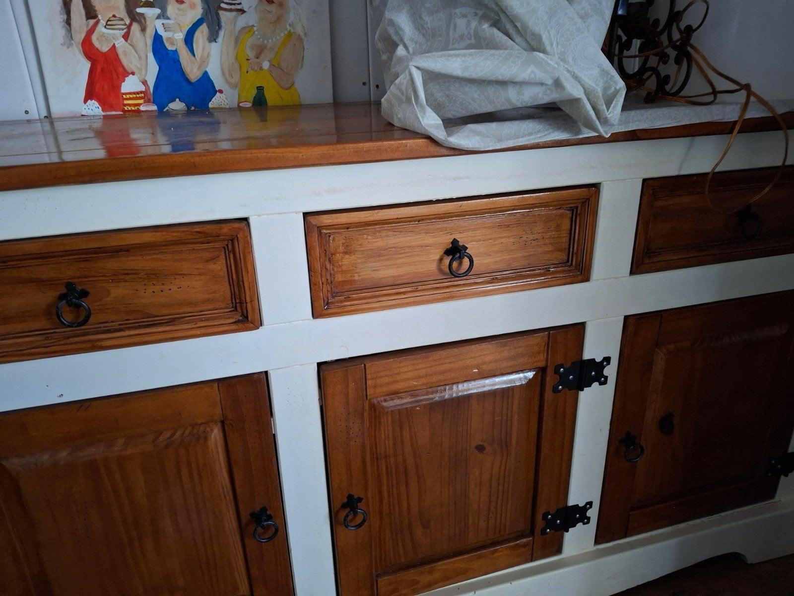 Rustiek dressoir met lades en deuren - massief hout, Gebruikt, 100 tot 150 cm, Ophalen of Verzenden, Rustiek, Landelijk