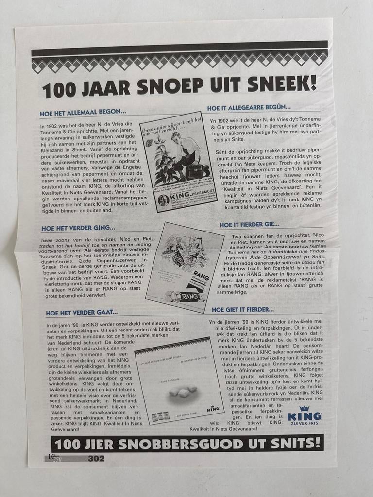 100 Jaar Snoep uit Sneek! KING en RANG Reclame, Ophalen of Verzenden
