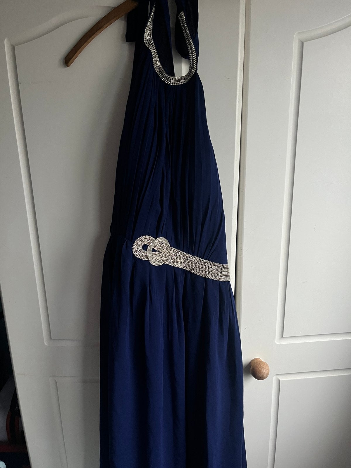 Prachtige donkerblauwe galajurk met zilveren details, Kleding | Dames, Ophalen of Verzenden, Zo goed als nieuw, Blauw, Galajurk
