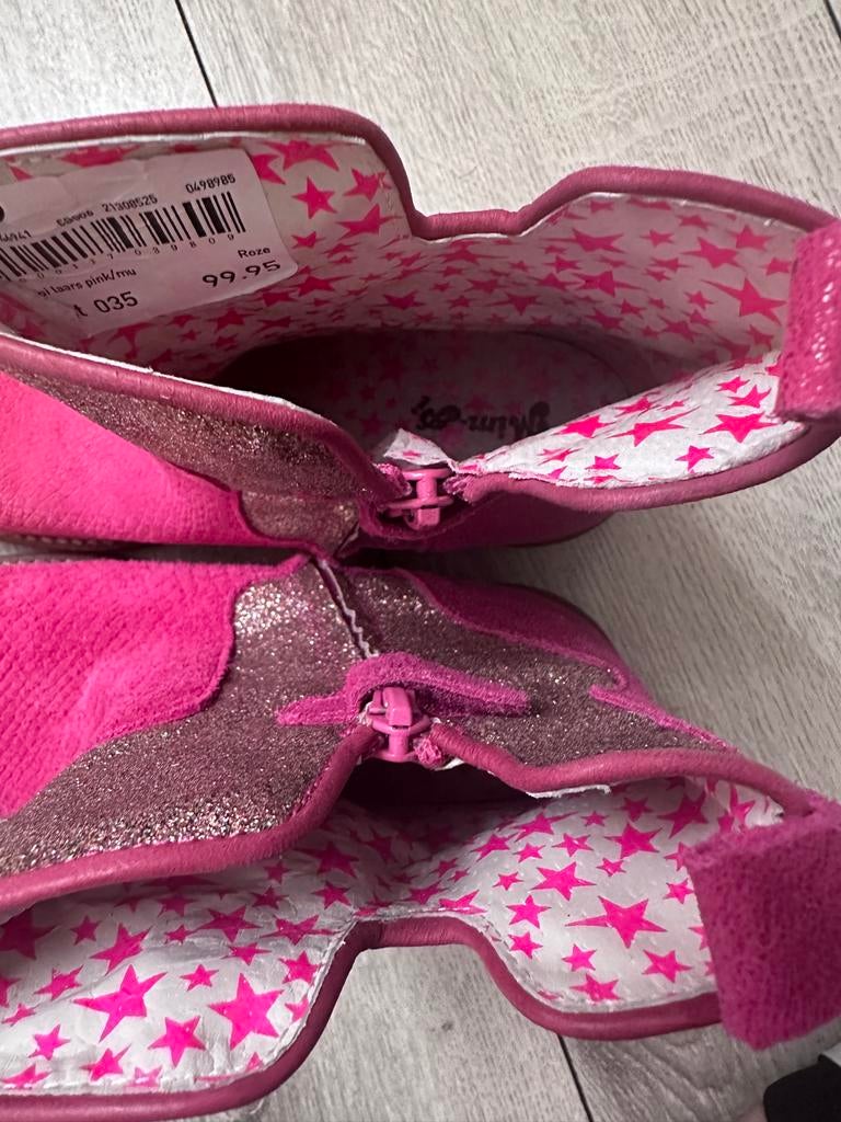 Mimpi Roze enkellaarzen met glitter en hartje - Maat 35, Meisje, Nieuw, Ophalen of Verzenden, Laarzen