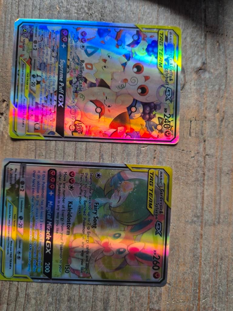 2 Pokémon GX Tag team kaarten, Ophalen of Verzenden, Zo goed als nieuw, Losse kaart, Foil