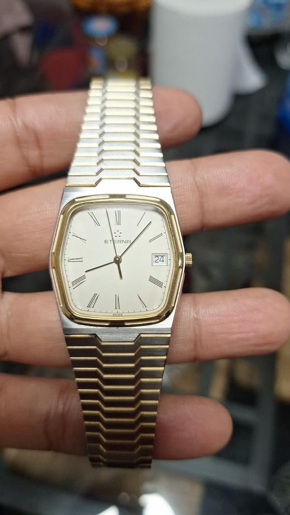 Eterna Swiss Made vintage horloge goud/stalen band, Sieraden, Tassen en Uiterlijk, Horloges | Antiek, Ophalen of Verzenden, Goud